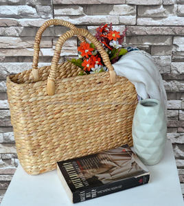 Bolsa de paja de jacinto de agua rectangular con mango corto con cierre de cremallera Diseño de doble ASA - Product Image 3