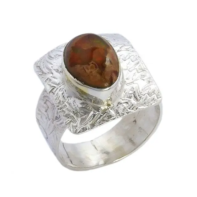 High Quality Mexican Fire Opal Gemstone Beautiful Look Silver 925 Sterling Silver Jewelry Ring