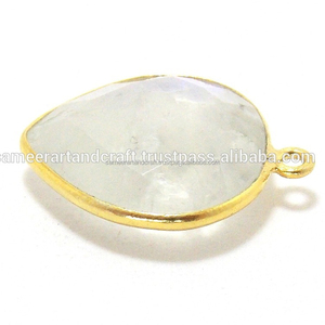 925สเตอร์ลิงสีรุ้งมูนสโตนพลอยสีขาวชุบทองรูปทรงลูกแพร์ตัวเชื่อมต่อแบบฝาปิดแบบเดี่ยวอัญมณีหลวม - Product Image 2