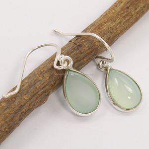 Boucles d'oreilles en argent sterling 925 avec calcédoine Aqua bijoux en pierres précieuses pour femmes cadeau de noël parfait perle de pierre principale pour dames - Product Image 1