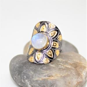 Nueva colección 925 Anillo floral de plata esterlina 18K Chapado en oro Negro Rodio Arco Iris Piedra lunar para bodas y fiestas - Product Image 3