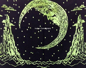 ผ้าแขวนโปสเตอร์ขนาดเล็กรูปพระจันทร์และหมาป่าผ้าฝ้ายตกแต่งผนังรูปดาวห้าแฉกของตกแต่งบ้านผ้าปูโต๊ะหลากสีสำหรับคนส่งของอินเดีย - Product Image 1