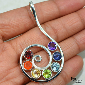 Colgante de plata de ley 925 con forma de Chakra Posh, varias piedras, joyería de plata hecha a mano en línea - Product Image 3