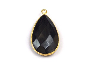 Attrayant pierre précieuse d'onyx noir en forme de poire plaqué or 18 carats à facettes en argent sterling en laiton fait à la main cadeau pour sa lunette fantaisie - Product Image 5