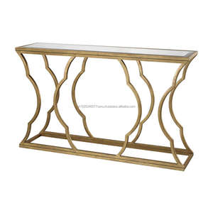 Plateau en bois Table console avec base en métal Table console blanche lavée Table console en bois - Product Image 3