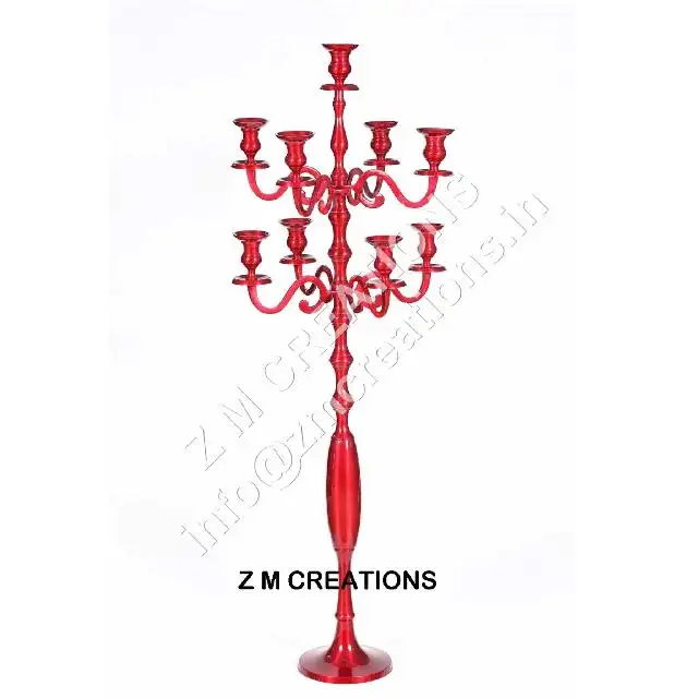 Red Candelabra 9 Arm Wedding Christmas And Home Decoration Modern Design Handmade Metal Tea Light Candle Holder Hot Selling