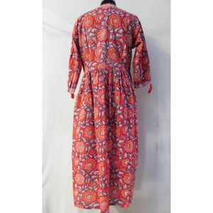 เดรสลำลองผ้าฝ้ายพิมพ์ลายดอกไม้ คอวี แต่งพู่ ยาวคลุมเท้า สำหรับผู้หญิงไซส์พลัส ใส่สบายในฤดูร้อน - Product Image 3