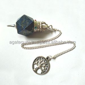 Péndulo hexagonal de lapislázuli Dezine único con cadena de la India - Product Image 1