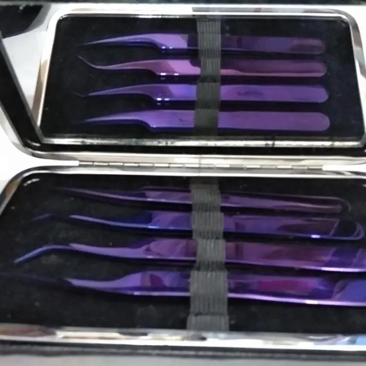 Amazing Dark Purple Plasma Volume Eyelash Extension Tweezers With Mirror Magnetic Kit