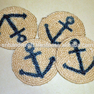 Posavasos de cuerda náutica con estampado de ancla, posavasos de cuerda de yute, posavasos de cuerda náutica personalizado, Hecho a mano con amor - Product Image 1