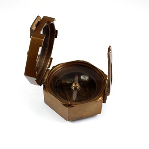 Antique Vintage 2 pouces en laiton Brunton Direction boussole nautique hexagone Sine finition naturelle boîte en bois fermée-cadeau de nouveauté - Product Image 2