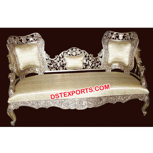 โซฟามหาราจาแต่งงานดีไซน์เนอร์สีเงินสำหรับงานแต่งงาน,ชุดเก้าอี้โซฟาใจมาลาสำหรับงานแต่งงานสไตล์อินเดีย - Product Image 1
