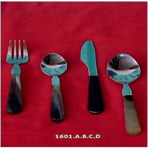 A.K Vente à Chaud Finition Classique Brillant Poli Style Américain Métal & Corne Cadeaux d'Affaires Set de Couverts 4 Pièces - Product Image 2