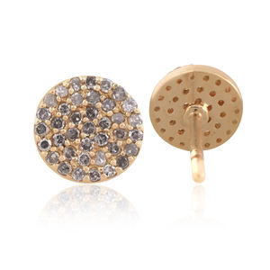 Boucles d'oreilles en diamant pavé d'or 14K, bijoux Push Back, boucles d'oreilles en diamant rond faites à la main - Product Image 1