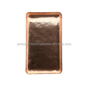 <b>Round</b> Shaped Hammered Metal Pure Copper <b>Serving</b> <b>Tray</b> with Sided Handle - Product Image 5