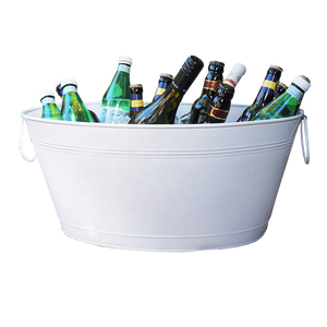 ถังใส่น้ำแข็งโลหะเคลือบด้วยผงสีขาวขนาดใหญ่ทำจากเหล็กกัลวาไนซ์สำหรับปาร์ตี้ - Product Image 3