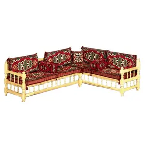 Ottoman Style Oriental Corner Seating Floor Cushion Set With Wooden Furniture