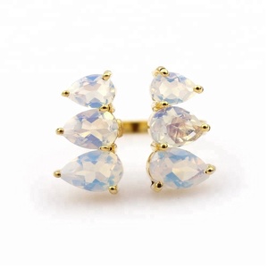 Anillos de declaración de piedras preciosas con forma de pera de opalita clásica genuina para mujer, ajuste de punta chapada en oro, joyería ajustable, nuevas colecciones - Product Image 1
