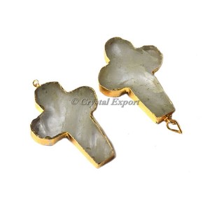 Colgantes de Cuarzo Cristalino con Corte Redondo y Baño Electrolítico, Colgante de Piedra con Envoltura de Alambre, Comprar Ahora - Product Image 1