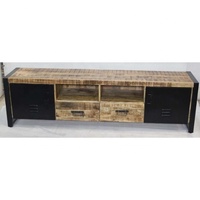 Style Vintage Industriel Bois Métal Double Tiroir Fer Porte Salon Bureau Apratment Villa Tv Cabinet