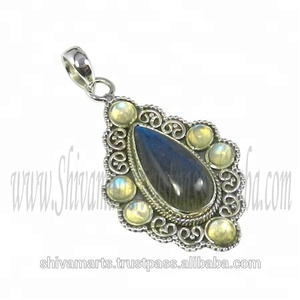 Natural Labradorite <b>Peridot</b> Multi Gemstone <b>Pendant</b> Handmade Solid 925 Sterling Silver Fine Jewelry <b>Pendants</b> & Charms - Product Image 2