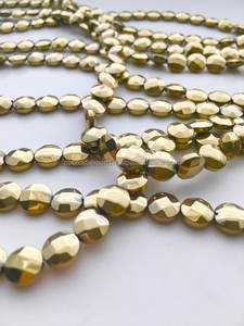 Perles plates en hématite dorée facettées de 8 mm, pyrite, bijoux de mode pour femmes - Colliers et bracelets, perles de pierre - Product Image 3