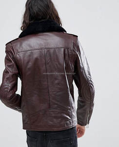 Wholesale Custom Made Genuine Sheepskin <b>Leather</b> Motorbike Jacket & <b>Coat</b> New Style Patchwork <b>with</b> Collar <b>Fur</b> Cheap Price - Product Image 2