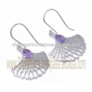 Boucles d'oreilles en argent sterling 925 faites à la main véritable améthyste pierre précieuse beaux bijoux de mariage vintage pour les fêtes et les cadeaux - Product Image 2