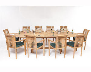 Ensemble de salle à manger, chaises empilables et Table d'extension, meubles de jardin en bois de teck massif - Product Image 1