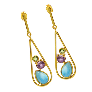 Véritable Améthyste Calcédoine Pierre précieuse en argent sterling 925 plaqué or Boucles d'oreilles de créateur Bijoux faits main - Product Image 1