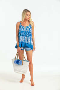 T-shirt en coton classique sans manches chemisier brodé de fleurs à la mode dernière mode épaule glands cravate haut décontracté - Product Image 3