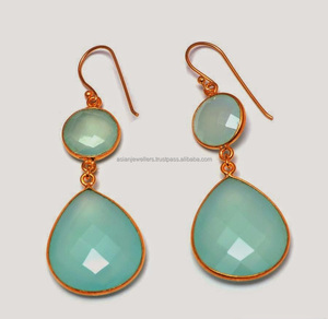 Aqua Chalcedony 925 Sterling <b>Silver</b> <b>Drop</b> <b>Earrings</b> Gold Vermeil Gemstone for Weddings Parties or Gifts - Product Image 1