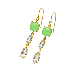 925 Sterling Silver Beautiful Chalcedony Topaz Gemstone <b>Gold</b> Plated Ear Wire Dangle Earrings Fashionable Earring for Women. - Product Image 1