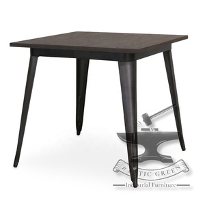 โต๊ะโลหะอเนกประสงค์สไตล์วินเทจอุตสาหกรรมสำหรับคาเฟ่โรงเรียนห้องนั่งเล่นหรือใช้รับประทานอาหารด้วยไม้สีเข้ม - Product Image 6