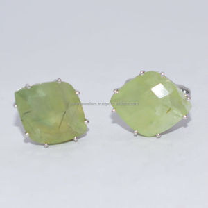 Boutons de manchette pour hommes en argent sterling 925 avec pierres précieuses Prehnite - Product Image 1
