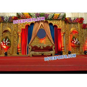 Conjunto de decoración de escenario para boda musulmana, hermoso escenario de recepción de boda, gran tema dorado - Product Image 1