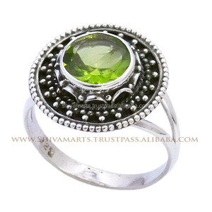Rare <b>Green</b> Peridot Gemstone Bezel Setting Vintage Rhodium Plated Handmade 925 Sterling Silver Wedding Party Ring <b>Jewelry</b> - Product Image 2
