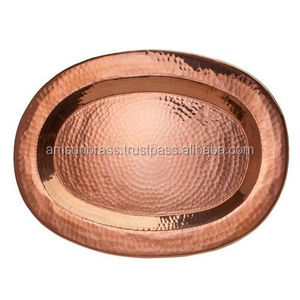 Plateau de service en cuivre de forme ronde avec poignée Plateau en cuivre pour le service des aliments Utilisation Cuivre pour la décoration de table - Product Image 3