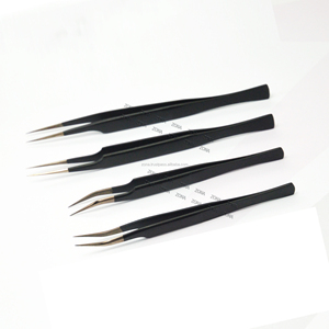 Pinzas de extensión de pestañas con puntas de fibra de primera calidad, pinzas de volumen con mango de Plasma negro de acero inoxidable - Product Image 6