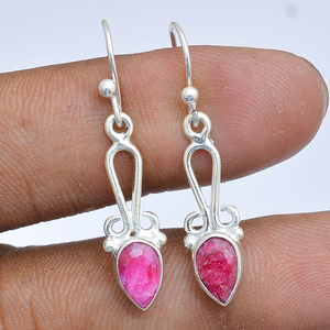 925 <b>Sterling</b> <b>Silver</b> <b>Dangle</b> <b>Earrings</b> Trendy Pear Shape Pink Ruby Opaque for Weddings Parties Gifts - Product Image 4