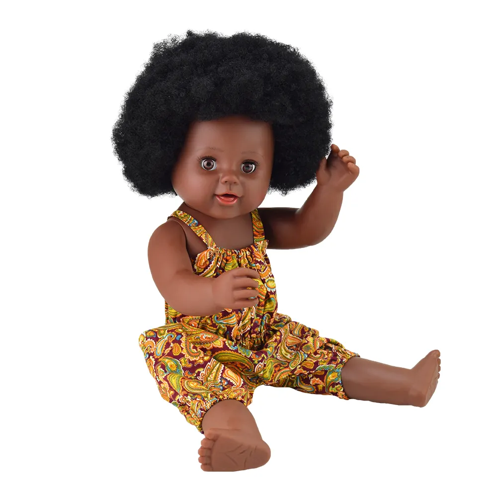 Pabrik Cina Boneka Perempuan Afrika Hitam 16 Inci dengan Rambut Keriting untuk Anak-anak