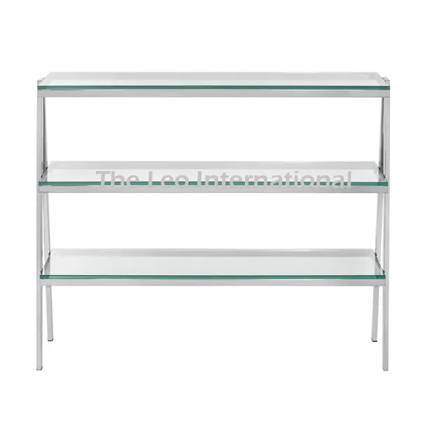Stainless steel and Glass mirror polish silver rectangular shape 3 tier console table 30X12X36 Inch Modern furniture and tables