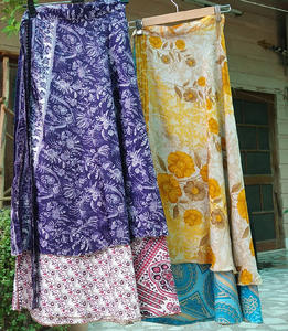 Sari indien vintage en soie double couche réversible, jupe enveloppante magique - Product Image 3