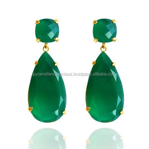 สีเขียวนิลง่ามตั้งค่าอัญมณีต่างหูแบบห้อยชุบทองสำหรับผู้หญิง/ต่างหูสำหรับงานแต่งงาน/ปาร์ตี้สำหรับทุกเพศ - Product Image 2