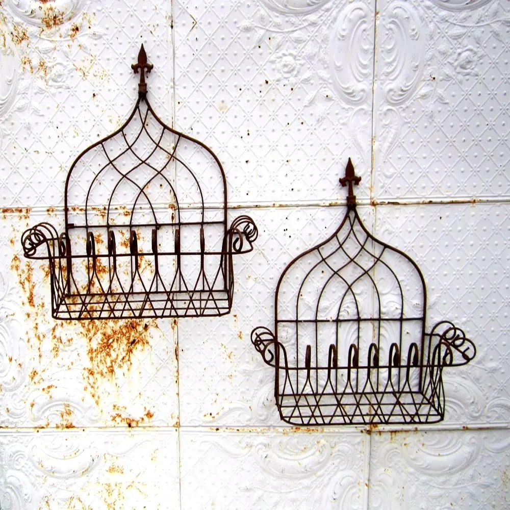 Ucuz ferforje dekoratif duvar asılı sepet saksı duvar asılı sepet rustik duvar asılı sepetleri