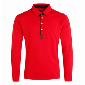 Hombres Moda Rojo manga larga Camiseta botón diseño Polo camisa - Product Image 1