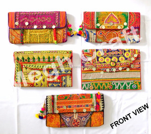 Wholesale Vintage Handmade Clutches- Vintage Leather Fringe Tribal Clutch Purse-Indian Vintage Banjara Gypsy Clutch <b>Handbags</b> - Product Image 4