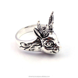 Anillo de Plata de Ley 925 con Acabado Oxidado, Estilo Vintage Bohemio, Piedra Preciosa Antigua, Joyería India Hecha a Mano al por Mayor - Product Image 1
