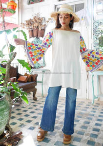 Nueva llegada Vintage Floral bordado de Boho Mujer parte superior del hombro de la venta caliente mexicano estilo de moda de verano Blusa de manga corta las mujeres - Product Image 2
