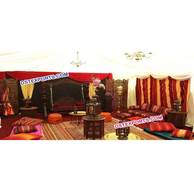 Palco mehndi de decorações de palco asiático, palco mehndi com balanço de madeira, estilo moderno, palco mehandi com balanço de madeira antigo